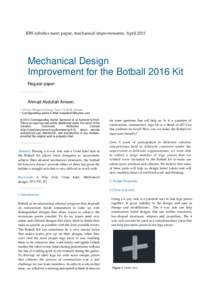 RBS robotics team paper, mechanical improvements, AprilMechanical Design Improvement for the Botball 2016 Kit Regular paper