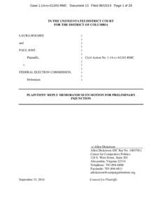 Case 1:14-cv[removed]RMC Document 13 Filed[removed]Page 1 of 29  IN THE UNITED STATES DISTRICT COURT FOR THE DISTRICT OF COLUMBIA  LAURA HOLMES