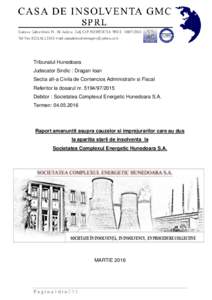 CASA DE INSOLVENTA GMC  Tribunalul Hunedoara Judecator Sindic : Dragan Ioan Sectia aII-a Civila de Contencios Administrativ si Fiscal Referitor la dosarul nr