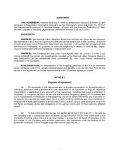 AGREEMENT THIS AGREEMENT, effective as of May 1, 1996 by and between Kansas City Power & Light Company, a Corporation (hereinafter referred to as the 