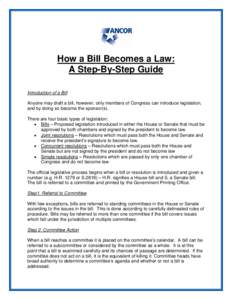 How a Bill Becomes a Law: A Step-By-Step Guide Introduction of a Bill Anyone may draft a bill, however, only members of Congress can introduce legislation, and by doing so become the sponsor(s). There are four basic type