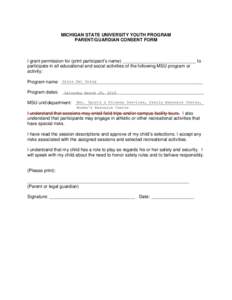 PARENT OR GUARDIAN CONSENT FORM (Required for youth under age 18 to participate