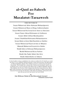 al-Qaul as-Saheeh Fee Masalatut-Taraweeh