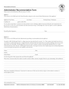 M arlborough School  Administrator Recommendation Form Please return to the Admissions Office by January 31, 2014. Section I