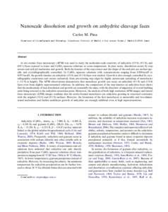 Nanoscale dissolution and growth on anhydrite cleavage faces Carlos M. Pina Department of Crystallography and Mineralogy, Complutense University of Madrid, cl Jose Antonio Novais 2, Madrid E-28040, Spain Abstract In situ