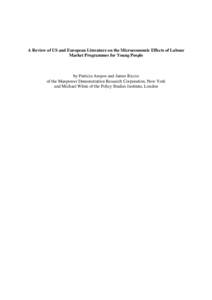 A Review of US and European Literature on the Microeconomic Effects of Labour Market Programmes for Young People by Patricia Auspos and James Riccio of the Manpower Demonstration Research Corporation, New York and Michae