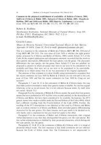 60  Bulletin of Zoological Nomenclature[removed]March 2012 Comment on the proposed establishment of availability of Balintus d’Abrera, 2001, Gulliveria d’Abrera & Bálint, 2001, Salazaria d’Abrera & Bálint, 2001, Me