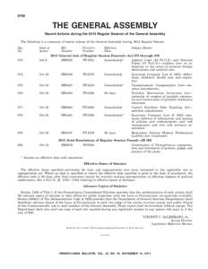 6760  THE GENERAL ASSEMBLY Recent Actions during the 2013 Regular Session of the General Assembly The following is a summary of recent actions of the General Assembly during 2013 Regular Session Doc.