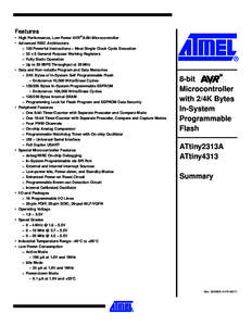 Features • High Performance, Low Power AVR® 8-Bit Microcontroller • Advanced RISC Architecture •