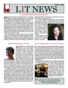 Volume 7, 2014  LIT NEWS Literature Welcomes Marah Gubar  M