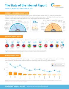 The State of the Internet Report AMERICAS HIGHLIGHTS – FIRST QUARTER, 2014 INTERNET & BROADBAND ADOPTION In the first quarter, the global average connection speed increased 1.8% to 3.9 Mbps, while the global peak conne