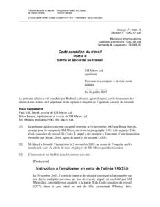 Tribunal de santé et sécurité Occupational Health and Safety au travail Canada Tribunal Canada 275 rue Slater Street, Ottawa (Ontario) K1P 5H9 – Télécopieur : ([removed]_______________________________________