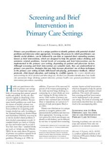 Screening and Brief Intervention in Primary Care Settings