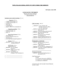 NOTE: PLEASE SCROLL DOWN TO VIEW OTHER CHECKSHEETS  Fall Student Admits 2008 LOCK HAVEN UNIVERSITY RECREATION MANAGEMENT