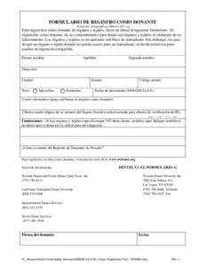 Nevada Organ Donor Registration Form - Spanish