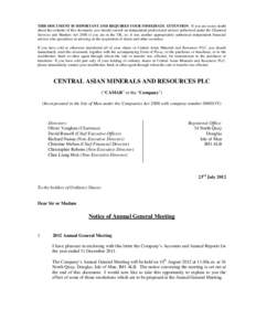 THIS DOCUMENT IS IMPORTANT AND REQUIRES YOUR IMMEDIATE ATTENTION. If you are in any doubt about the contents of this document, you should consult an independent professional adviser authorised under the Financial Service