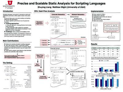 Precise and Scalable Static Analysis for Scripting Languages Shuying Liang Matthew Might (University of Utah) Introduction Scripting languages have grown in popularity to build web applications and ones at other system l