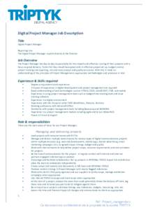 DIGITAL AGENCY  Digital	Project	Manager	Job	Description Title