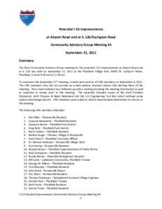 Potential I-55 Improvements at Airport Road and at IL 126/Essington Road Community Advisory Group Meeting #3 September 21, 2011 Summary The third Community Advisory Group meeting for the potential I-55 improvements at Ai