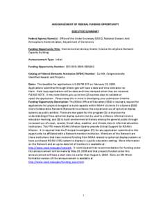 Office of Oceanic and Atmospheric Research / Public economics / Environmental data / Economic policy / Federal grants in the United States / Funding Opportunity Announcement / Science On a Sphere / Economy of the United States / National Oceanic and Atmospheric Administration / Federal assistance in the United States / Public finance / Grants
