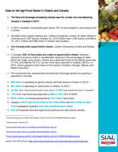 S&P/TSX 60 Index / Food industry / George Weston Limited / Loblaw Companies / Agriculture and Agri-Food Canada / Metro Inc. / Sobeys / Nutraceutical / Supermarket / Economy of Canada / S&P/TSX Composite Index / Canada