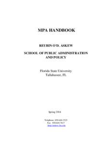 MPA HANDBOOK  REUBIN O’D. ASKEW SCHOOL OF PUBLIC ADMINISTRATION AND POLICY