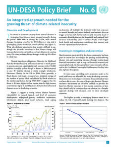 UN-DESA Policy Brief	 No. 6 An integrated approach needed for the growing threat of climate-related insecurity Disasters and Development  T