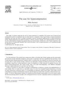 Computability theory / Hypercomputation / Computable function / Church–Turing thesis / Computability / Computation / Turing machine / Super-recursive algorithm / Algorithm / Theoretical computer science / Theory of computation / Computer science