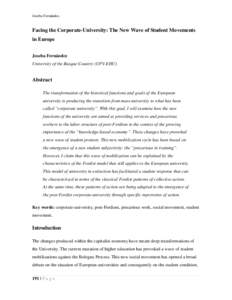 Joseba Fernández,  Facing the Corporate-University: The New Wave of Student Movements in Europe Joseba Fernández University of the Basque Country (UPV-EHU)