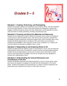 Grades 5 – 6  Standard 1: Creating, Performing, and Participating Students will compose original music and perform music written by others. They will understand and use the basic elements of music in their performances