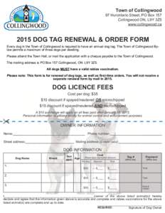 Animal welfare / Dog licence / Rabies / Neutering / Microchip implant / Bo / Dog / Collingwood /  Ontario / Breed-specific legislation / Biology / Zoology / Medicine