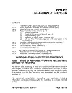 PPM 452 SELECTION OF SERVICES CONTENTS:  452.01