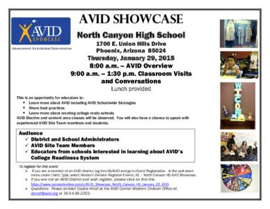 AVID SHOWCASE North Canyon High School Advancement Via Individual Determination 1700 E. Union Hills Drive Phoenix, Arizona 85024