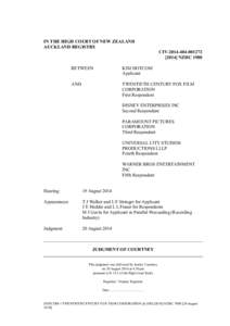 IN THE HIGH COURT OF NEW ZEALAND AUCKLAND REGISTRY CIV[removed][removed]NZHC 1980 BETWEEN