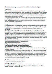 Standardization of procedures and methods in neuroimmunology Editorial note The document on “Standardization of procedures and methods in neuroimmunology” faces the