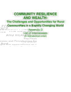 COMMUNITY RESILIENCE AND WEALTH: The Challenges and Opportunities for Rural Communities in a Rapidly Changing World Appendix D