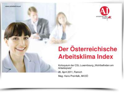 www.arbeitsklima.at  Der Österreichische Arbeitsklima Index Kolloquium der CSL Luxembourg „Wohlbefinden am Arbeitslplatz“