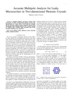 1  Accurate Multipole Analysis for Leaky Microcavities in Two-dimensional Photonic Crystals Shaojie Li and Ya Yan Lu