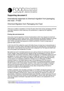 Supporting document 3 International responses to chemical migration from packaging into food – P1034 Chemical Migration from Packaging into Food There are a number of examples in the last 25 years where food contact pa