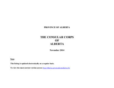 PROVINCE OF ALBERTA  THE CONSULAR CORPS OF ALBERTA November 2014