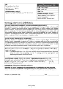 Title:  Impact Assessment (IA) Adult social care law reform Lead department or agency: