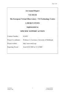 Page 1 of 26  1st Annual Report VO-TECH The European Virtual Observatory - VO Technology Centre A DESIGN STUDY