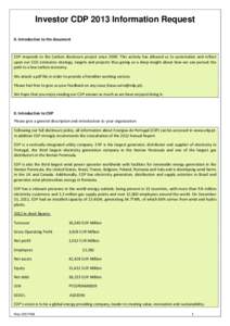 Investor CDP 2013 Information Request 0. Introduction to the document EDP responds to the Carbon disclosure project sinceThis activity has allowed us to systematize and reflect upon our CO2 emissions strategy, tar