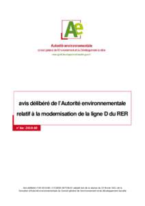 avis délibéré de l’Autorité environnementale relatif à la modernisation de la ligne D du RER n°Ae: [removed]