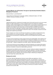 Creating Effective Use Of Evaluation Through An Operationally Embedded Adaptive Management Framework 1 Alexandra Murray ; Lyndal Hasselman 1