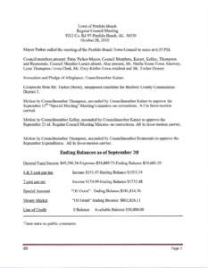 Town of Perdido Beach Regular Council Meeting 9212 Co. Rd 97-Perdido Beach, AL[removed]October 28,2010 Mayor Parker called the meeting of the Perdido Beach Town Council to order at 6:35 PM. Council members present: Patsy 