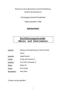 Bayerische Julius-Maximilians-Universität Würzburg Didaktik der Mathematik Studiengang Lehramt Grundschule Sommersemester 2006