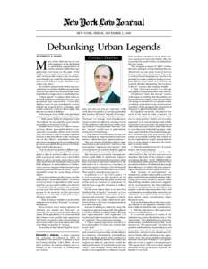 NEW YORK, FRIDAY, DECEMBER 2, 2005  Debunking Urban Legends BY KENNETH A. ADAMS  M