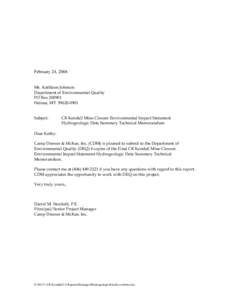 February 24, 2004 Ms. Kathleen Johnson Department of Environmental Quality PO Box[removed]Helena, MT[removed]Subject: