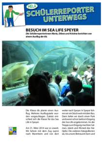 BESUCH IM SEA LIFE SPEYER  Die Schülerreporterinnen Maria, Dilara und Kristina berichten von einem Ausﬂug der 6b.  Die Klasse 6b plante einen Ausﬂug. Mehrere Ausﬂugsziele wurden vorgeschlagen. Zuletzt entschied si